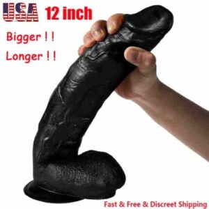 12 Inch Dildo Huge Black Dildo Girthy Fat Dildo Lambskin Realistic Lifelike Dildo with Suction up, Long Massive Hulk Dildo