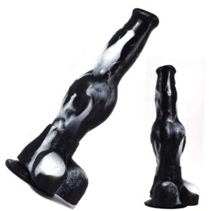 Big Size Long Knotty Silicone Artificial Dog Dildo Wolf Silicone Made Big Knot Multi Colored (Black+White)