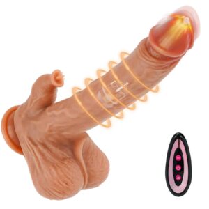Thrusting Dildo Licking Vibrator Sex Toys for Women, 5 in 1 Wireless Remote Control Realistic Dildo Clitoralis Stimulator with 9 Vibrating & 3 Thrusting Modes, Heated Adult Sex Toys for Women-Flesh