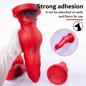 Red Dog Dildo Wolf Dildo - Silicone Large Thick Dildo with Strong Suction Cup for Advanced Players - Long Knotty Fake Penis for Sensual Pleasure - Anal Adult Sex Toys for Women and Men (Red)