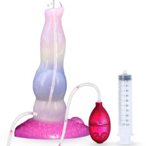 8 inch Realistic Squirting Sea Jelly Color Silicone Dog Dildo with Knot and Hands-Free Suction Cup, Thick Pink Dildo Anal Plug Toy for Women Men and Couples