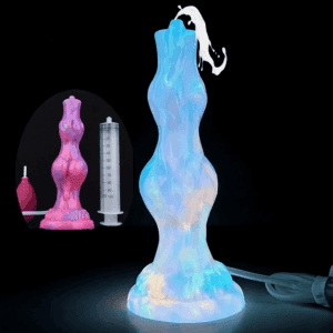 Knot Dildo that Cums 8 Inch Cumming Dildo that Glows, Squirting Animal Dildo that Ejaculates Fake Cum Dildo Fantasy Dog Dildo, Purple & Blue Dildos