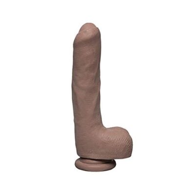 Doc Johnson The D - Uncut D - 9 Inch with Balls - ULTRASKYN - 8" Long and 2.75" Wide - Strong Suction Cup Base - O-Ring Harness Compatible Dildo, Caramel