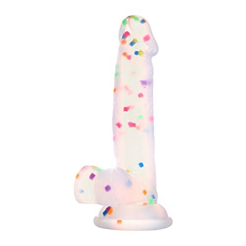 Seiecft 6.5 Inch Confetti Clear Silicone Dildo with Flared Suction Cup Base for Hands-Free Play, Flexible Dildo with Curved Shaft and Balls for Vaginal G-Spot and Anal Prostate…