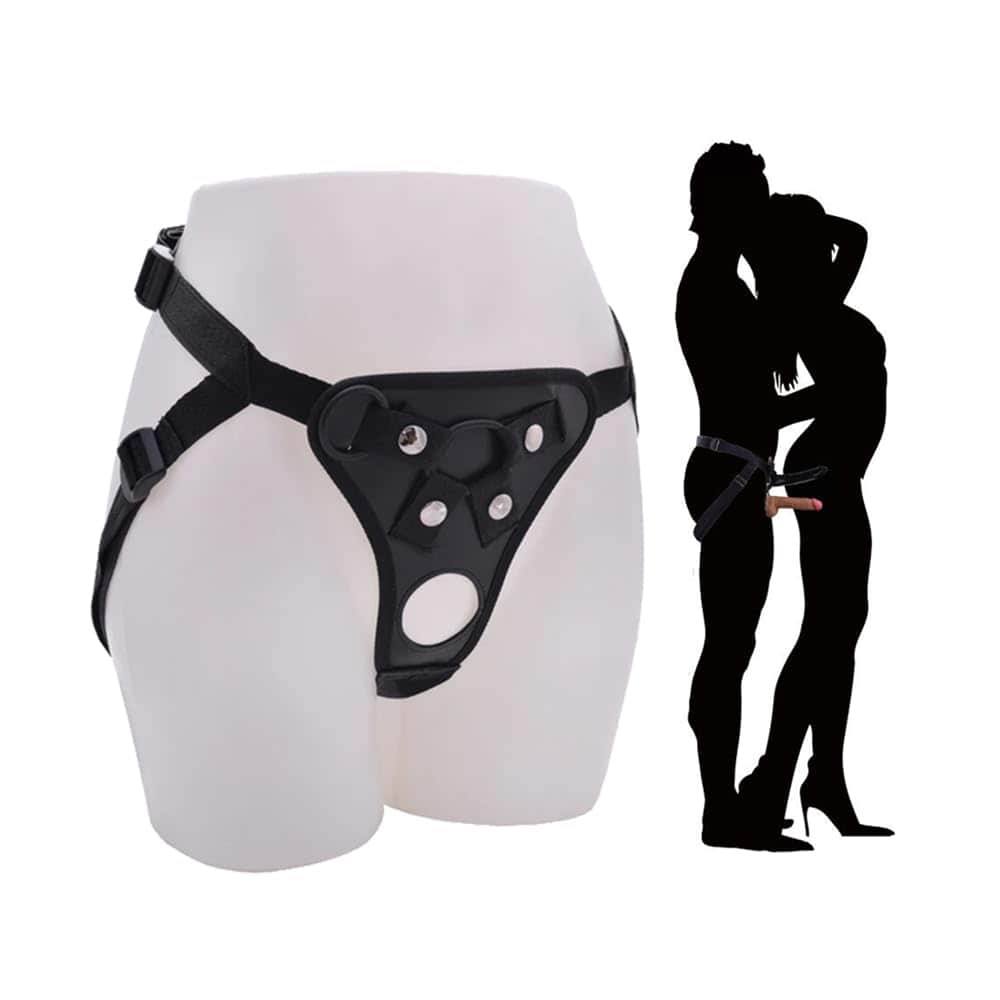 Double Penetration Strap On Harness Pants Adult Anal Sex Toy with Double Hole for Male Couples Adjustable Wearable Dildo Pants BDSM Sex Restraint with Two O Rings Universal for Different Penis Sizes