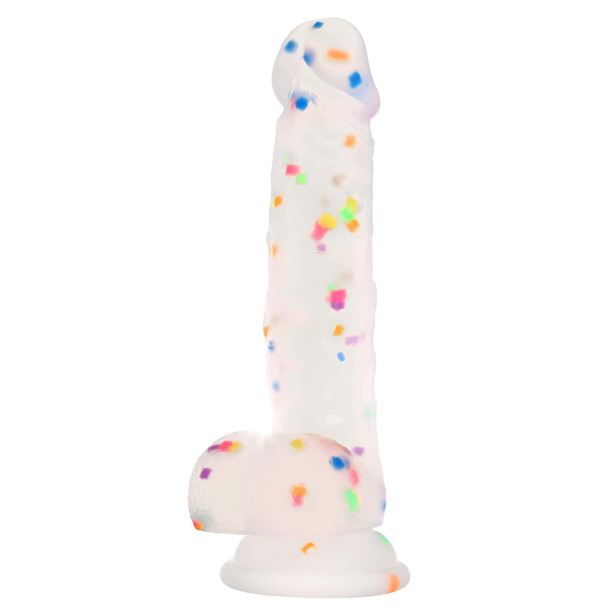 Seiecft 7.3 Inch Confetti Clear Silicone Dildo with Flared Suction Cup Base for Hands-Free Play, Flexible Dildo with Curved Shaft and Balls for Vaginal G-Spot and Anal Prostate…