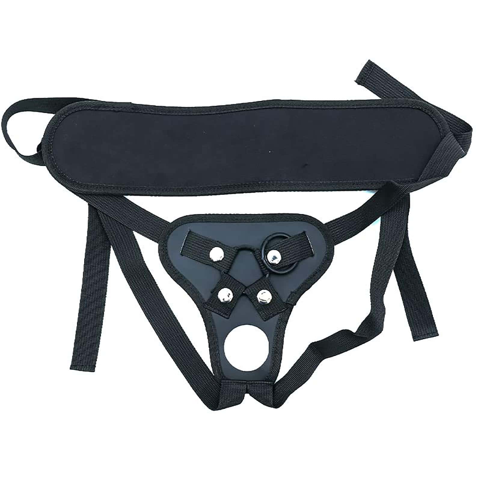 Adjustable Strap On Dildo Harness, Double Hole Pegging Harness Leather Soft Ring Belt for Male and Female (Black)