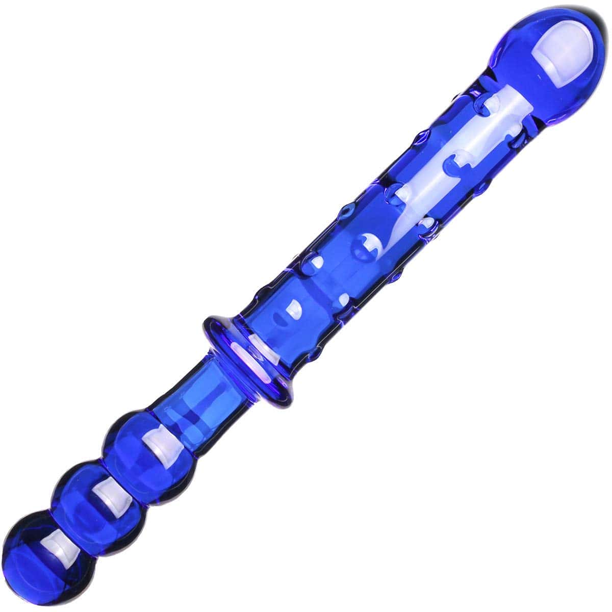 Crystal Glass Pleasure Wand Dildo Penis - AKStore - Blue Glass Dotted Double Head Design Personal Massager Anal Sex Toy (Blue)
