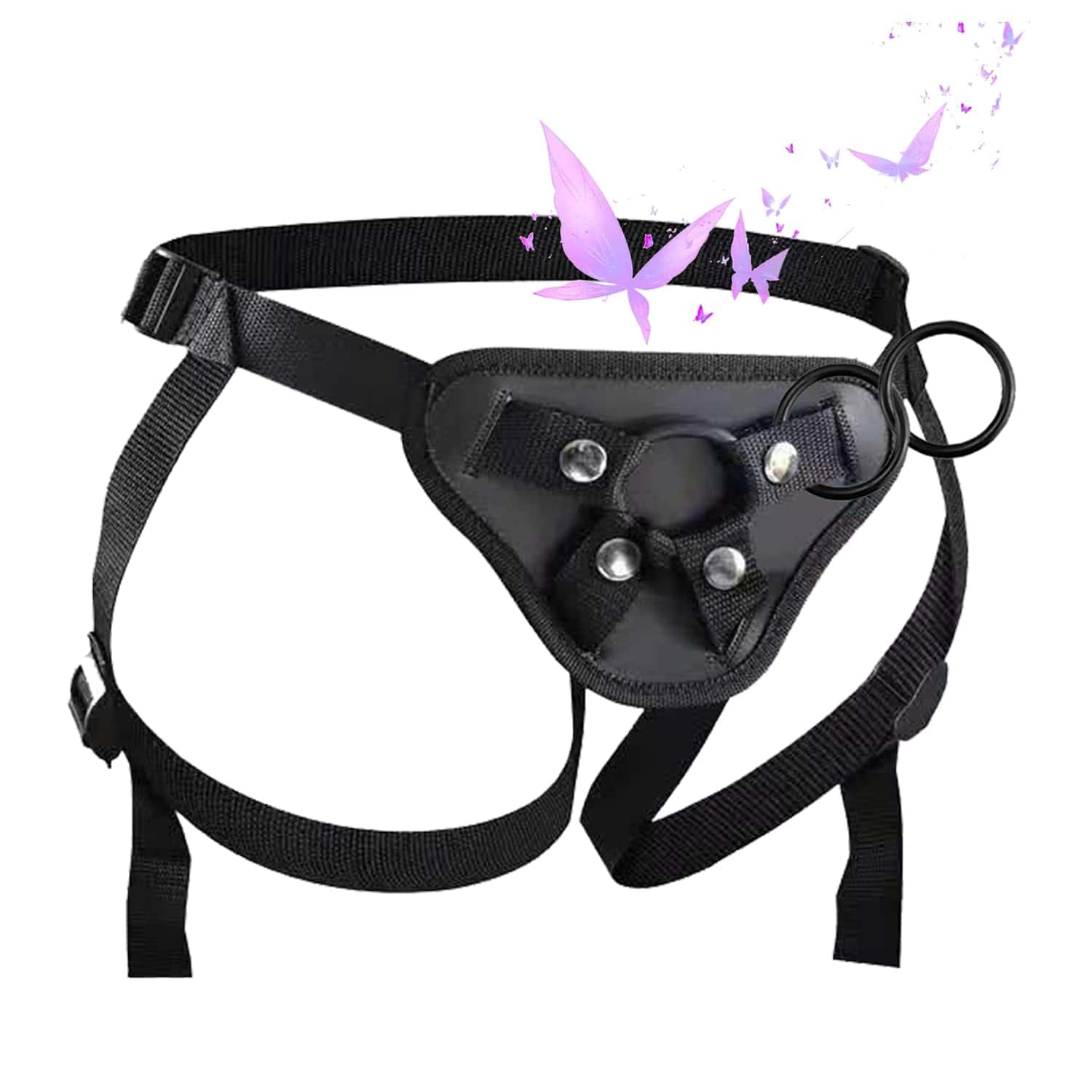 ASNOKNAE Adjustable Strap On Harness, Wearable Strapless Pegging Harness for Couples, Adult Sex Toy with 5 Different Sized O-Rings, Suitable for Almost Any Dildo, Fits Waist up to 58 Inches