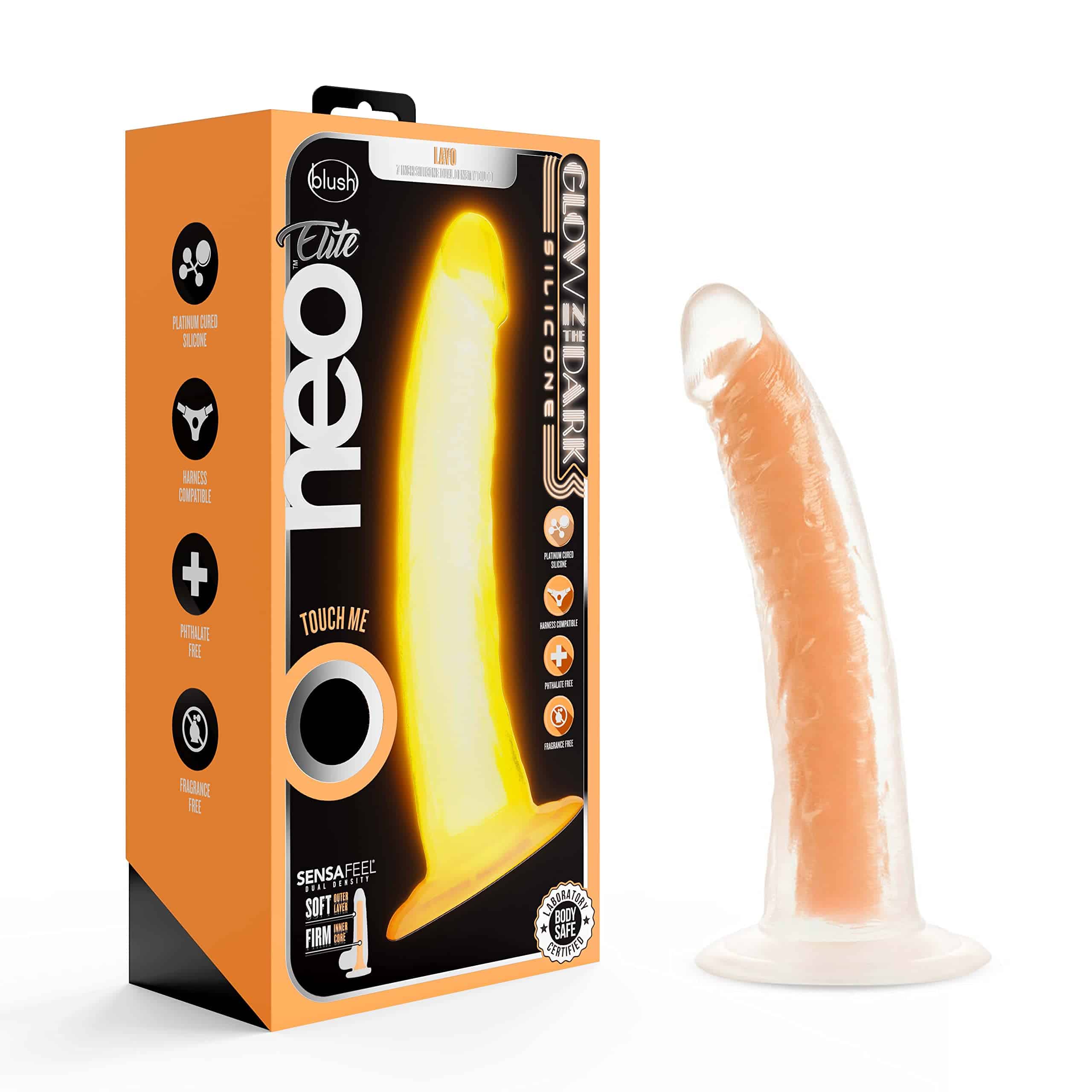 Blush Novelties Neo Elite Glow in The Dark 7.5 Inch Dildo | Ultrasilk Silicone | Sensa FeelDual Density Technology | Suction Cup Base & Harness Compatible for Hands-Free Fun | Waterproof