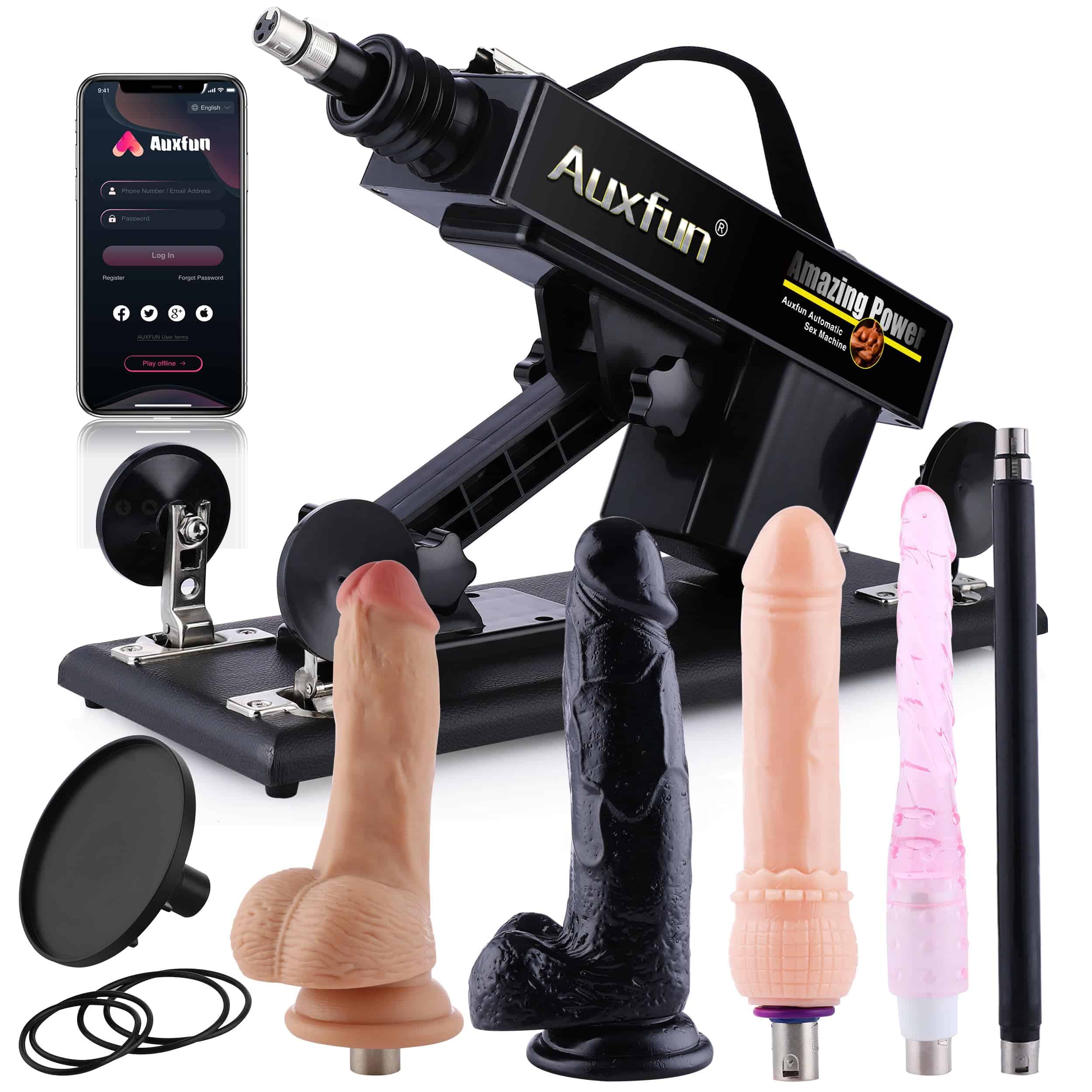 Sex Machine, AUXFUN Automatic Dildo Machine with Bluetooth App Control, 3XLR Connector with Dildo and Suction Cup Attachments, Adjustable Fucking Machine Thrusting for Males and Females
