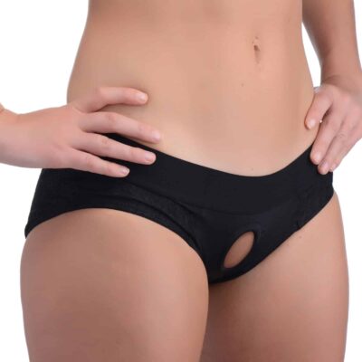 Lace Envy Black Crotchless Panty Harness - S-m