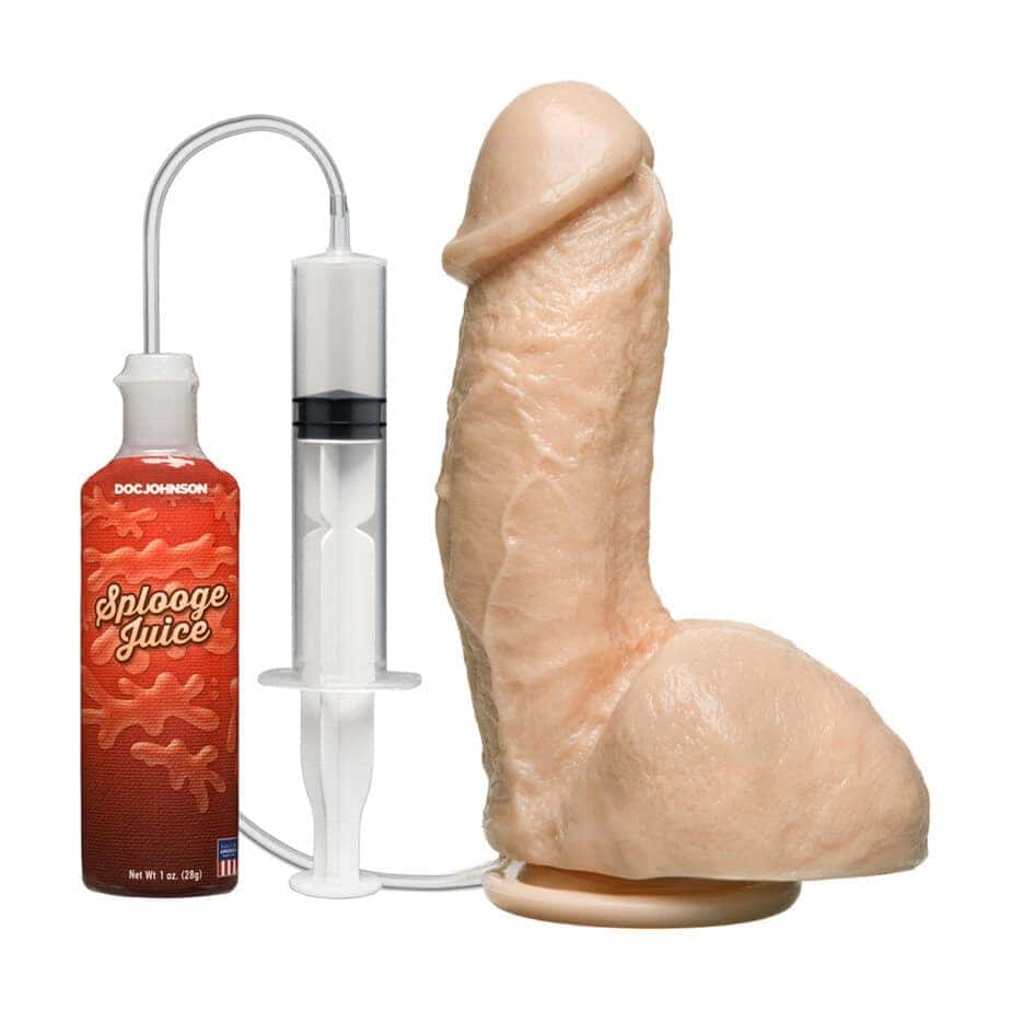 Squirting Realistic Cock with 1 oz. Bottle of Splooge Juice - Vanilla